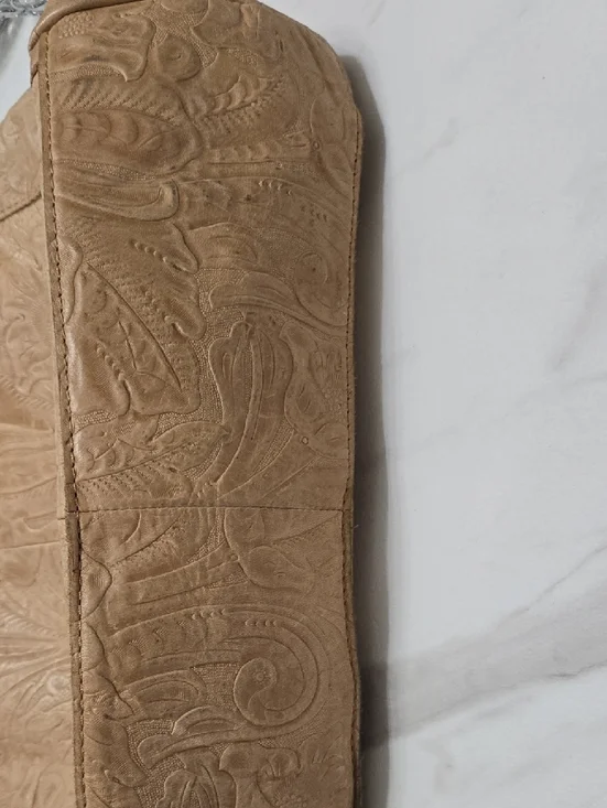 American Leather Embossed Floral Shoulder Bag in Tan - Picture 6 of 13